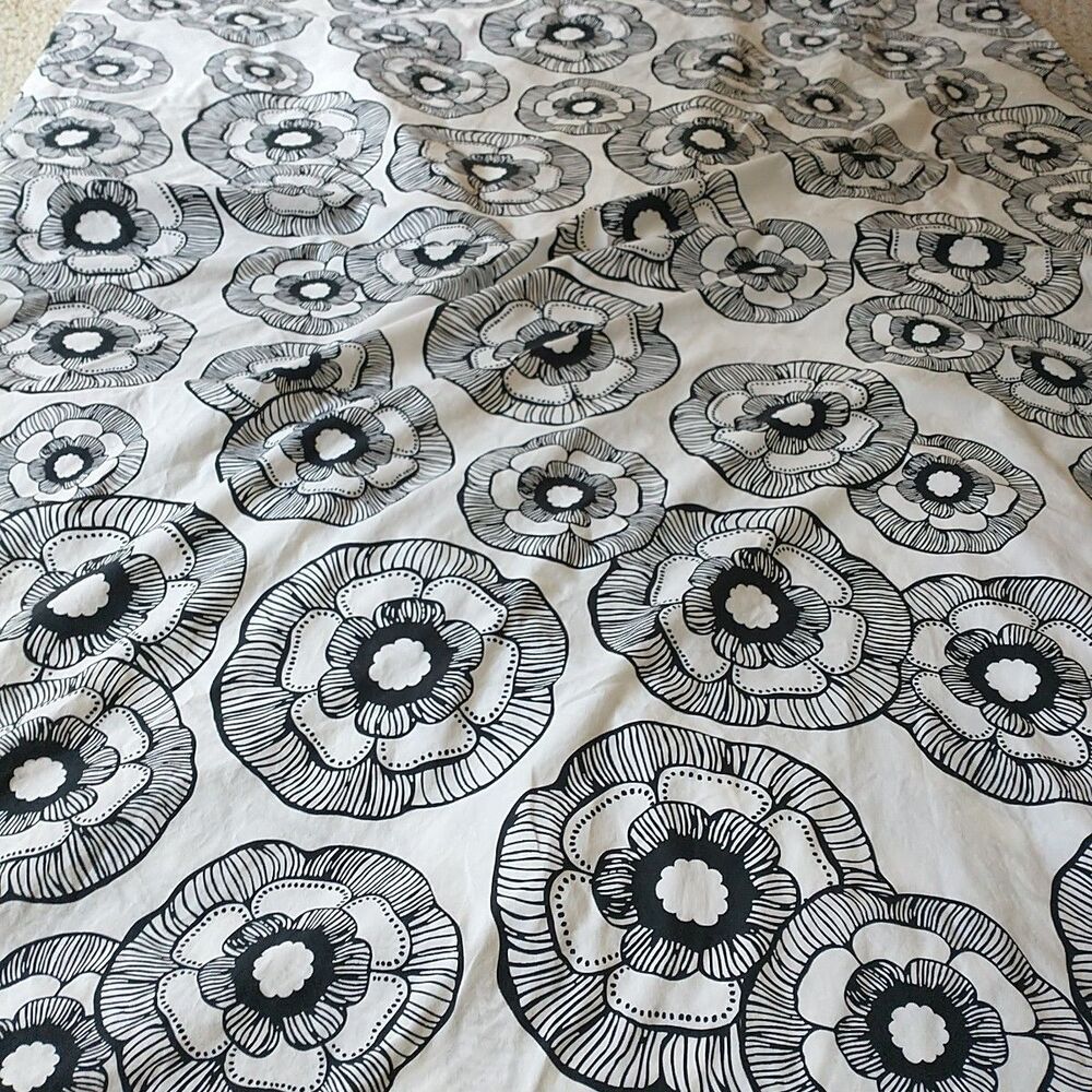 Pottery Barn Dorm Twin Mini Fleur Duvet Cover Black White Floral Organic Cotton